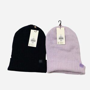 NWT 2 Pack CALIA Ribbed Beanie Black/ Lilac
